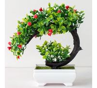 HEIBTENY Árbol bonsái artificial en maceta de 19 cm, decoración de flores artificiales de plástico para el hogar, oficina, hotel, jardín, boda, fiesta, centro de mesa, rojo, blanco y naranja (rojo)