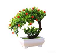HEIBTENY Árbol bonsái artificial en maceta de 19 cm, decoración de flores sintéticas de plástico para el hogar, oficina, hotel, jardín, boda, fiesta, centro de mesa, rojo, blanco y naranja (naranja)