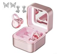 HEIBTENY Auriculares inalámbricos con clip con espejo de maquillaje integrado y 12 horas de reproducción, diseño resistente al sudor para uso activo, para Android para iPhone (rosa)