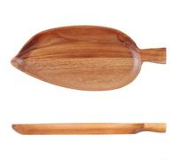 HEIBTENY Bandeja de té de madera maciza, plato cuadrado en forma de hoja para café, bandeja de madera natural de estilo moderno para el hogar, marrón, 40,7 x 16 x 2,3 cm (pequeño)