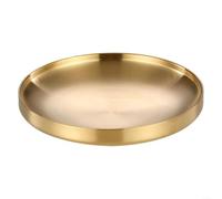 HEIBTENY Bandeja redonda de doble capa de acero inoxidable dorado, elegante plato de servir con acabado cepillado para fiestas, base antideslizante apta para lavavajillas, 17/19/21/23 cm (23 cm)