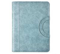 HEIBTENY Carpeta de conferencias de cuero A4, con soporte para teléfono, portapapeles y bloc de notas, organizador de cartera de negocios impermeable, para reuniones, negro (azul)