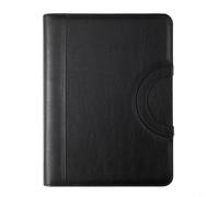 HEIBTENY Carpeta de cuero para conferencias A4, con soporte para teléfono, portapapeles y bloc de notas, organizador de cartera de negocios impermeable, para reuniones, negro (negro)