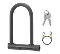 HEIBTENY Cerradura en U anti hidráulica de acero endurecido de 15 mm con cable de 1,2 m, para bicicletas y motocicletas, grillete grande de 10 x 20 x 14 cm, bloqueo de seguridad negro recubierto de