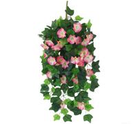 HEIBTENY Flores artificiales de trompeta de gloria matutina, flores falsas realistas, para colgar decoraciones de plástico, guirnaldas florales de seda, para boda, hogar, jardín, fiesta (borde rosa)