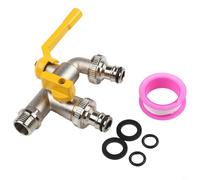 HEIBTENY Grifo de jardín de doble salida de latón, con una entrada y dos salidas, conector de manguera para sistemas de riego y riego al aire libre, compatible con mangueras de 1/2 pulgada y 3/4