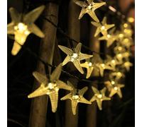 HEIBTENY Guirnalda de luces LED de estrella de mar de 12 m con energía solar, 100 lámparas impermeables para exteriores, jardín, patio, bodas, fiestas y decoraciones de Navidad (luz cálida)