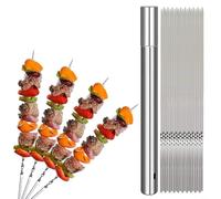 HEIBTENY Homealexa - Pinchos para barbacoa, juego de pinchos planos de acero inoxidable 304, reutilizables con bolsa de almacenamiento para barbacoa, fiesta, herramientas de shish kabob (20)