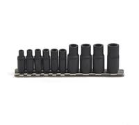 HEIBTENY Juego de 10 llaves de vaso de grifo con unidad cuadrada interior, mangas de retorno de rosca de óxido negro de aleación de acero para llave neumática, incluye #1-#8 y métrico de hasta 12 mm