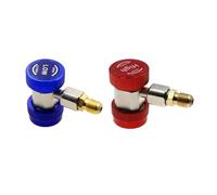 HEIBTENY Juego de acopladores rápidos ajustables R134A de lado alto y bajo, conectores de manómetro de CA con cierre a presión, para servicio de aire acondicionado de coche, adaptadores de latón rojo