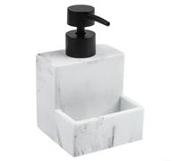 HEIBTENY Juego de dispensador de jabón de mármol con soporte de esponja, bomba de empuje de gran capacidad para cocina, baño, oficina, para resina premium, blanco, 20 x 13 x 13 cm