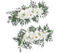 HEIBTENY Juego de flores de arco de boda con rosas artificiales para eventos al aire libre de estilo occidental, hechas de flores de seda realistas para un atractivo visual duradero (blanco)