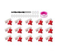 HEIBTENY Kit de conector automático para bebedor de pollo, ABS a prueba de fugas, junta en T con arandelas, cinta de taladro para aves de corral, gallinas enjauladas, patos suministros agrícolas, rojo