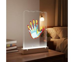 HEIBTENY Kit familiar de huellas de manos y huellas con luz nocturna LED, marco de fotos transparente de 31 x 20 cm para mascotas recién nacidas, recuerdo de arcilla seguro para habitación de