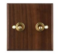 HEIBTENY Madera de nogal negra hecha a mano para placa de interruptor de palanca, palanca de latón retro de 1/2 vías, tapa de interruptor de luz de pared robusta no conductora para decoración del