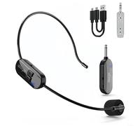 HEIBTENY Micrófono de auriculares inalámbricos de 24 G, rango de 160 pies, micrófono de condensador cardioide, con receptor de tiempo de funcionamiento de 6 a 8 horas, para enseñar habla, yoga, guía