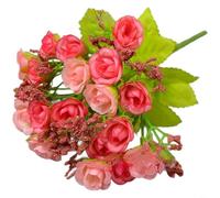 HEIBTENY Para ramo de boda, arreglo de rosas de seda con 21 cabezas, flores artificiales, accesorio de fotografía, decoración del hogar, elegante centro de mesa, decoración de fiesta (rosa)