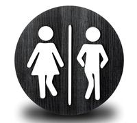HEIBTENY Placa de madera para cuarto de baño, placa de baño, cartel para inodoro, placa de pared, decoración de puerta (negro)