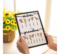 HEIBTENY Placa de madera personalizada para pared con flores del mes de nacimiento y nombres personalizados, cumpleaños significativo para abuela de parte de nietos, decoración simbólica para el hogar