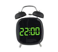 HEIBTENY Reloj despertador digital de doble campana con pantalla LED de 4 pulgadas con potente anillo mecánico, funcionamiento silencioso, alimentado por USB o batería, para el hogar, dormitorio