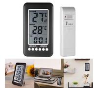 HEIBTENY Reloj termómetro inalámbrico para interiores y exteriores con registros de temperatura máxima mínima, rango de 100 m, transmisor portátil, soporte de pared o soporte de mesa, formato 12/24 H