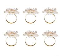 HEIBTENY Servilleteros de perlas, paquete de 6 servilleteros dorados, cierre de servilleta de perlas sintéticas ABS para boda, cumpleaños, decoración de mesa de vacaciones, suministros de fiesta de