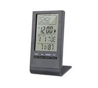 HEIBTENY Termómetro digital LCD higrómetro con reloj, medidor de humedad de temperatura interior, registro máximo/mínimo, pronóstico del tiempo, alarma, soporte de escritorio para el hogar, oficina