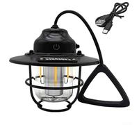 HEIBTENY Vintage LED Camping Lantern Lámpara de tienda recargable con mango Impermeable para luz al aire libre para senderismo Pesca Jardín Decoración Corte de energía Negro (negro)