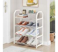 HEIBTENY Zapatero que ahorra espacio, 4 niveles, estrecho, pequeño, de metal, zapatero, organizador de zapatos para entrada, salón, armario, dormitorio y pasillo, 50 x 42 x 18 cm (blanco)