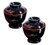 Heidouse 2 piezas de tazones de sopa de miso, tazones japoneses de plástico de 2 piezas con tapa, utensilios de cocina coreanos de 3.7x3.7 pulgadas, vajilla