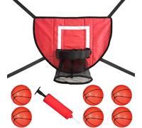 Heidouse Adjunto de aro de Baloncesto de trampolín con 4 Cuerdas de conexión, aro de trampolín Impermeable con 6 Mini Baloncesto y Bomba para niños Adultos Interiores al Aire Libre, Rojo, Accesorios