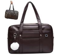 Heidouse Bolsa de escuela japonesa portátil de gran capacidad PU cuero bolso japonés con cremallera con agujero de cable de auriculares para niñas, marrones, bolsos de hombro de vagabundos