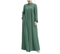 Heidouse Jilbab para mujeres musulmanas, Dubai Collar Collar Front Consinters con bolsillos, suave seda de hielo modestos túnica arabiana musulmana, L, vestidos