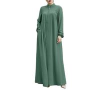 Heidouse Jilbab para Mujeres Musulmanas, Dubai Collar Collar Front Consinters con Bolsillos, Suave Seda de Hielo Modestos túnica árabe Musulmana, s, Vestidos