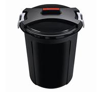 HEIDRUN - Contenedor Universal - 55 cm de Altura, diámetro de 48 cm, 46 l, Redondo, con Tapa, en Negro, de plástico