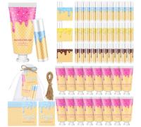 Heigble Juego de 50 helados para fiestas, regalos a granel para mujer, bálsamo labial, crema de manos, incluye 50 bálsamos labiales, 50 cremas de manos, 50 bolsas, 50 etiquetas para decoración de