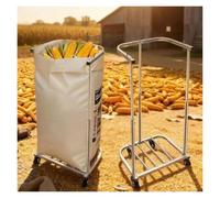 Height-Adjustable Bag Filler Holder With Brake Wheels, Outdoor Metal Leaf Stand, For Outside Garage Leaves Grain Hauling Stainless Steel