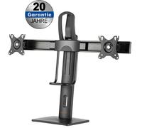 Height adjustable desk stand for 2x flat screens with spring system fo