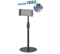 Height-adjustable tabletop stand for tablets and smartphones for most