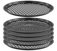 HEIHAK 6 bandejas redondas para pizza, 33 cm, antiadherentes, con agujeros, de acero al carbono negro, para pizzas, galletas, panes, pasteles