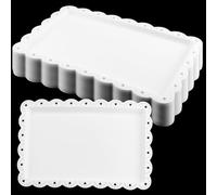 HEIHAK Paquete de 16 bandejas de plástico blancas, 36 x 23 cm, bandejas rectangulares para alimentos con borde de encaje, bandejas para servir fiestas, frutas, aperitivos, postres, té, café