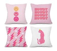 heilkee Preppy - Juego de 4 Fundas de Almohada Decorativas Suaves, Color Rosa Intenso, decoración de habitación, Bonita Funda de cojín Cuadrada para sofá y Dormitorio de niñas, 18 x 18 Pulgadas