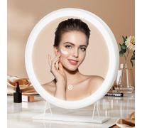 Heilmetz Espejo Maquillaje con luz, diámetro 40 cm, Blanco Redondo LED Espejo de Mesa, con Interruptor táctil, 3 Colores de luz, Regulable