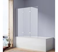 Heilmetz Mampara para Bañera 130x140cm 3 Paneles Plegables - Cristal Templado de Seguridad 6mm con Nanocoatings, Separador de Ducha Giratorio 180° para Baño