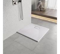 Heilmetz Plato de Ducha 80x80x2,6cm de Cristal Efecto Piedra-ReSine SMC Para Mamparas de Ducha, Blanco
