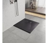 Heilmetz Plato de ducha 80x80x2,6cm Plato de ducha de cristal efecto piedra-ReSine SMC para mamparas de ducha, Negro
