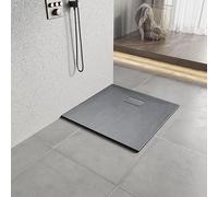 Heilmetz Plato de ducha 80x80x2,6cm Plato de ducha de cristal efecto piedra-ReSine SMC, Plato de ducha con desagüe incluido, para mamparas de ducha,Gris