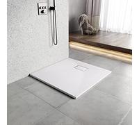 Heilmetz Plato de ducha 90x90x2,6cm Plato de ducha de cristal efecto piedra-ReSine SMC para mamparas de ducha, Blanco