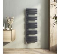 Heilmetz Radiador toallero de Tubo Plano 400 x 1176mm, radiador toallero electrico baño Caliente de una Cara, conexión Lateral para toallero de Agua Caliente, Antracita