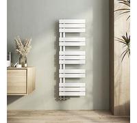 Heilmetz Radiador toallero de Tubo Plano 400 x 1176mm, radiador toallero electrico baño Caliente de una Cara, conexión Lateral para toallero de Agua Caliente,Blanco